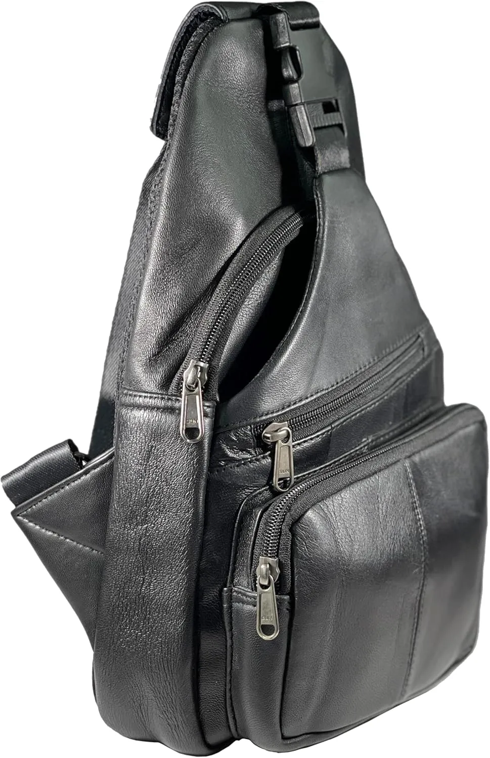 Bullz Crossbody Backpack Travel Hiking Chest Bag Daypack Leather Sling Bag for Men and Women (Black)