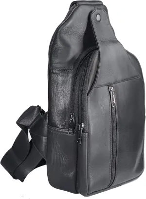 Bullz Crossbody Backpack Travel Hiking Chest Bag Daypack Leather Sling Bag for Men and Women (Black)