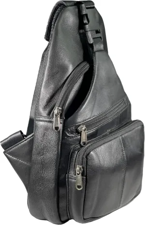 Bullz Crossbody Backpack Travel Hiking Chest Bag Daypack Leather Sling Bag for Men and Women (Black)