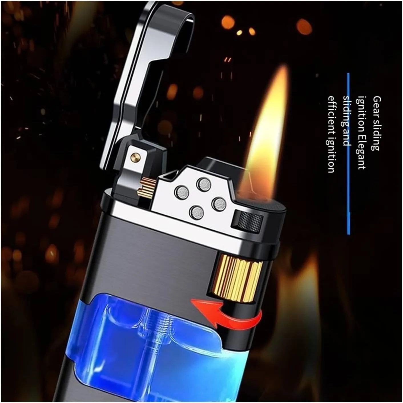 Butane Lighter With High Capacity Visual Gas Chamber - Jet Flame, Open Flame, Portable, Cigar Lighter - Refillable, Men's Gift (Color: Soft Fire Flam)