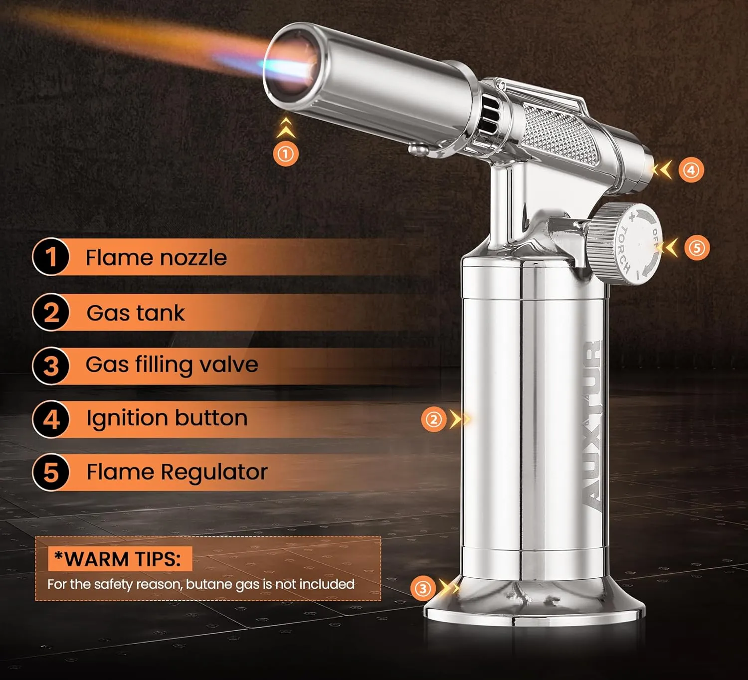 Butane Torch, Mini Kitchen Torch Lighter with Adjustable Flame for BBQ, Baking, Brulee Creme, Crafts and Soldering(Butane Gas Not Included)