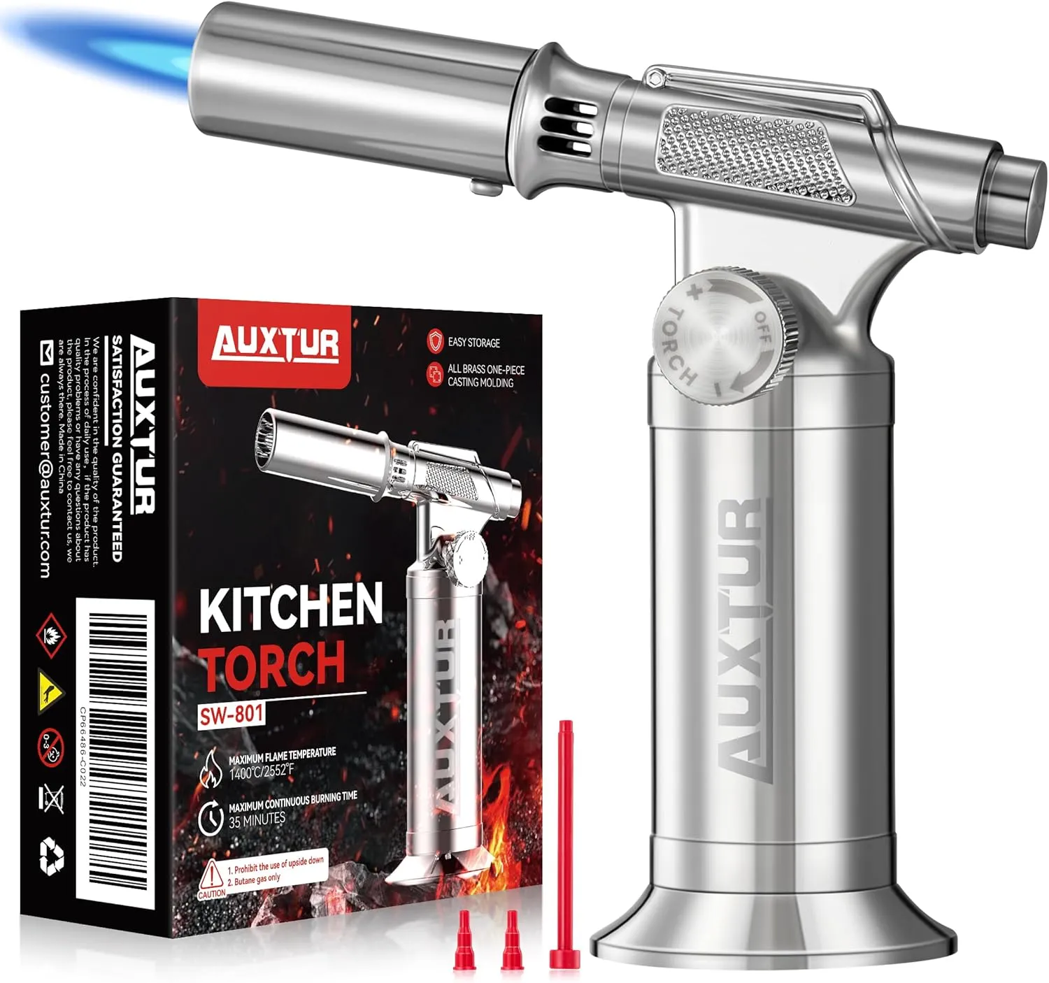 Butane Torch, Mini Kitchen Torch Lighter with Adjustable Flame for BBQ, Baking, Brulee Creme, Crafts and Soldering(Butane Gas Not Included)