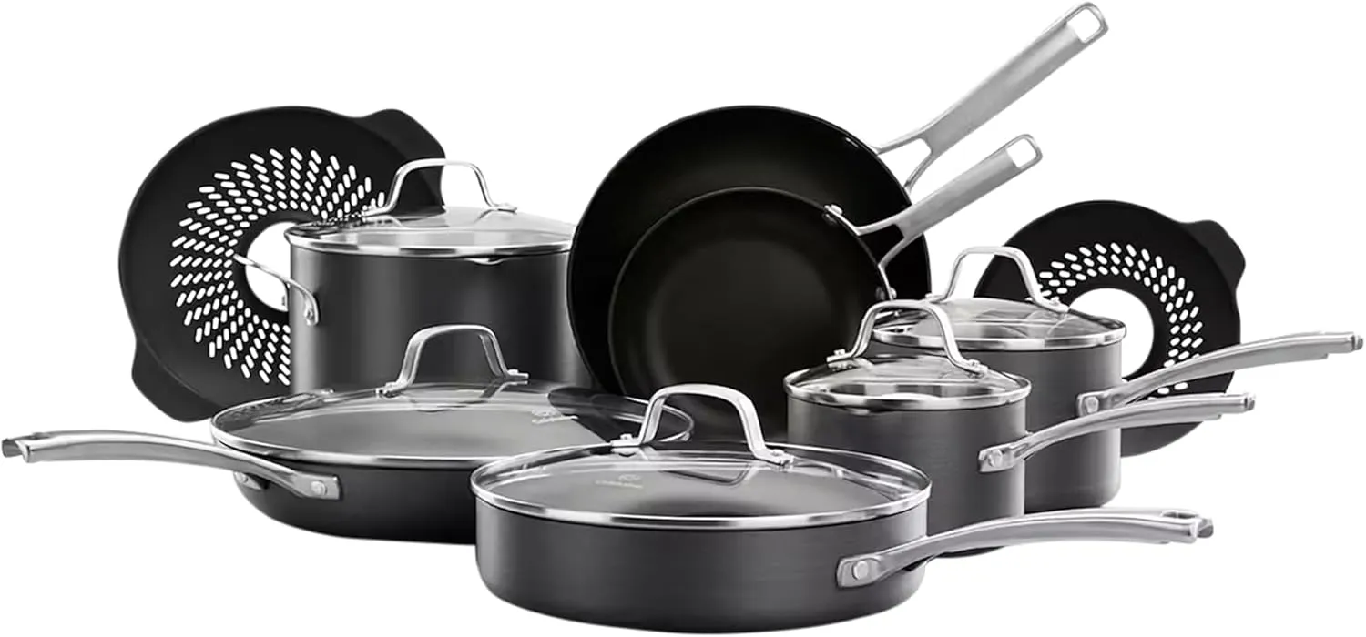 Calphalon Classic 14-Piece Hard Anodized Dishwasher Safe Cookware Set with No-Boil-Over Inserts
