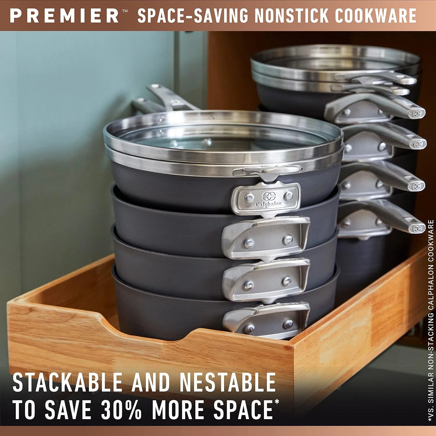 Calphalon Premier Space-Saving Nonstick Cookware Set, 8-Piece, Stackable, Hard-Anodized Aluminum