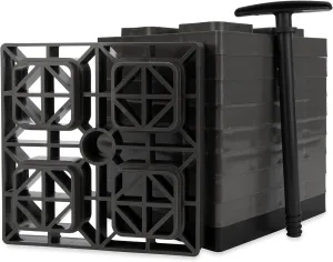 Camco Fasten Camper/RV Leveling Blocks - Features Interlocking Design for Customizable Height - Carrying Handle Twists to Secure Blocks for RV Storage - 8.5” x 8.5” x 1”, Brown, 10-Pack (21024)