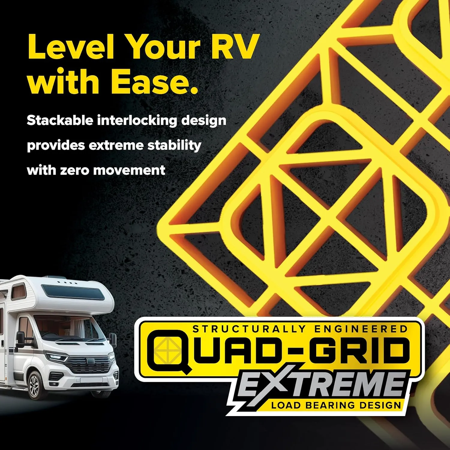 Camco Fasten RV Leveling Blocks - Features Interlocking Design for Customizable Height - Carrying Handle Twists to Secure Blocks for RV Storage - 8.5” x 8.5” x 1”, Yellow, 10-Pack (21022)