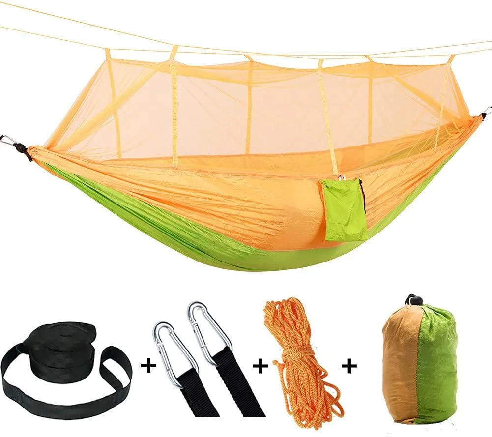 Camping Hammock -Portable Hammock，Insect and Mosquito nets, Multi-Person Load Bearing，Ultralight Nylon Camping Air Tent (Yellow Mixed with Fruit Green)