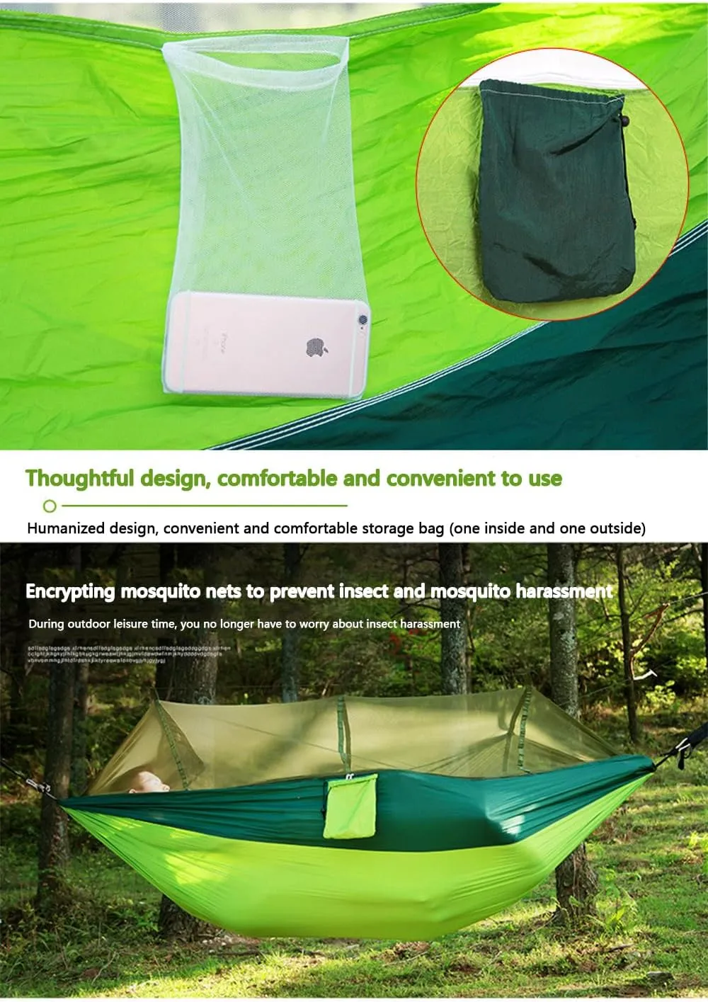 Camping Hammock -Portable Hammock，Insect and Mosquito nets, Multi-Person Load Bearing，Ultralight Nylon Camping Air Tent (Yellow Mixed with Fruit Green)