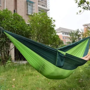 Camping Hammock Single & Double,Portable Parachute Hammock for Outdoor Hiking Travel Backpacking,Nylon Fabric Double Hammock, Green.