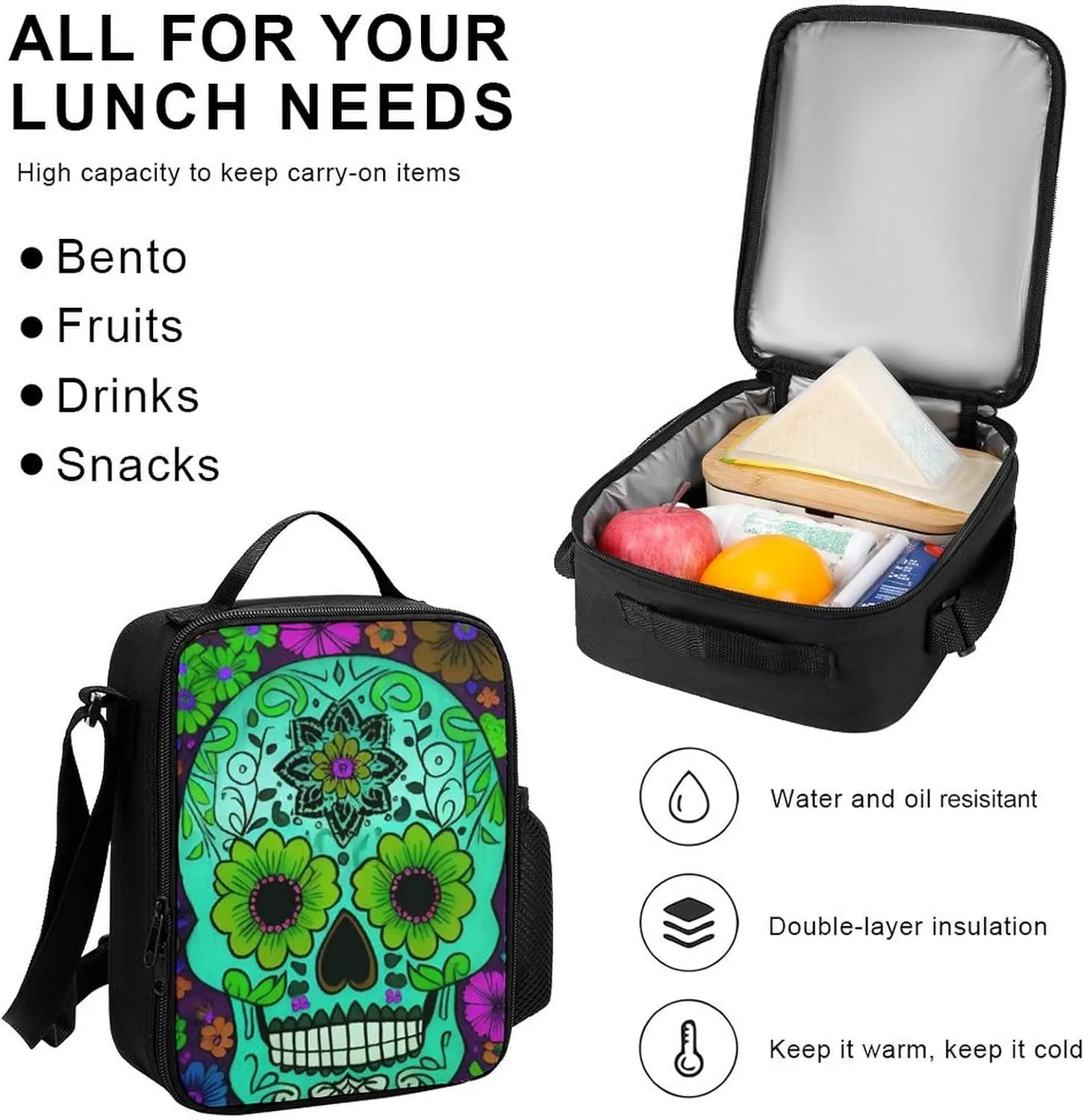 Camping Outdoor Backpack 3 Piece Daypack Climbing Shoulder Bag Big Capacity Daypack Grunge Mexican Sugar Skulls Day Of The Dead Flowers Art Daypack Backpack for Man/Women/Adults