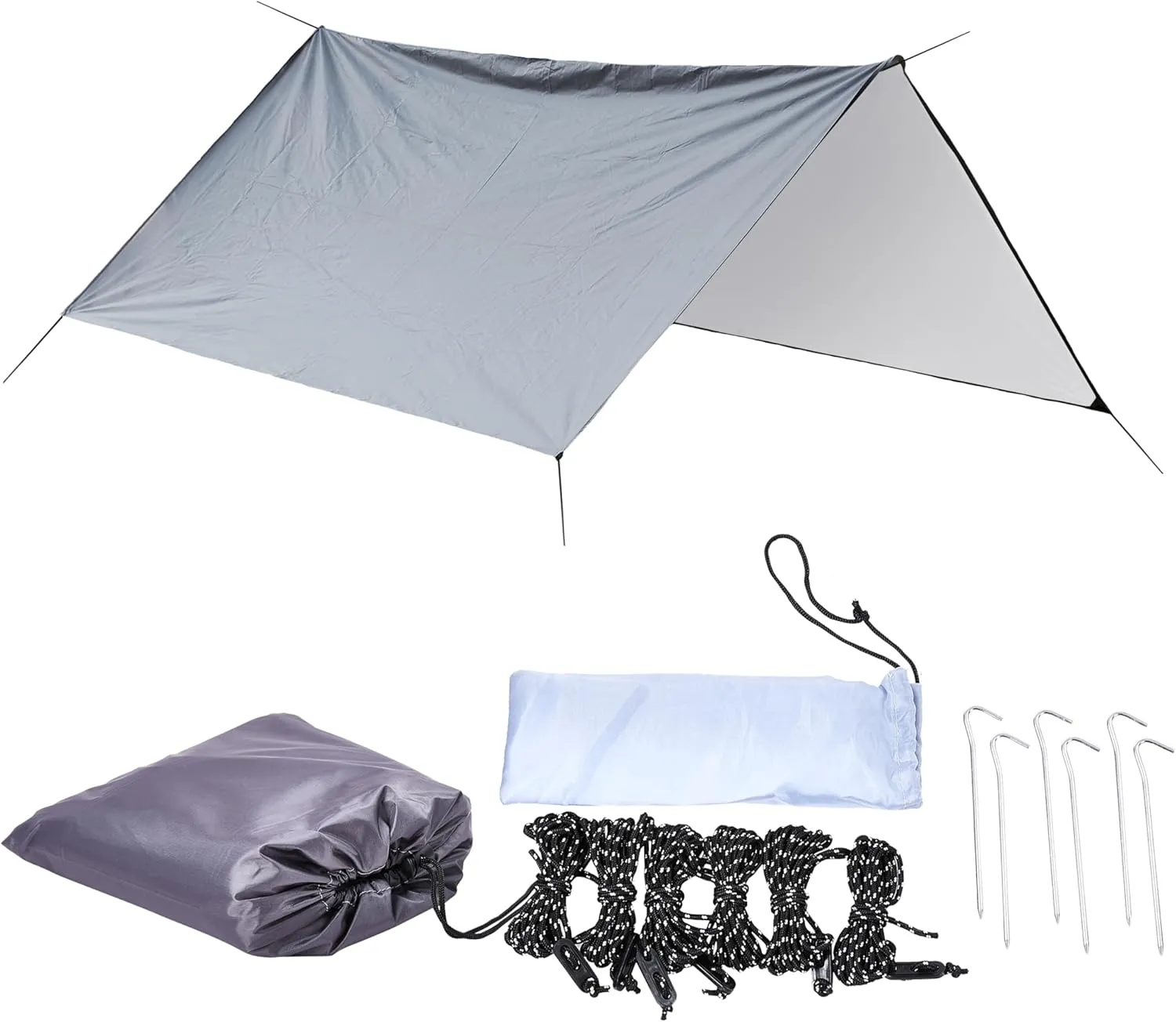 Camping Tarp - 118Lx118W in - Outdoor Lightweight Tarpaulin Protection for Wind, Rain, and Sunlight - Heavy Duty Waterproof Tent Tarps for Camping, Gardening, Construction, and More - Grey