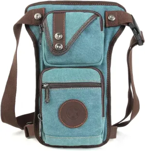 Canvas Waist Pack Motorcycle Drop Leg Bag for Men Women Outdoor Travel Sports Cycling Bike Riding Hiking Camping Fishing Thigh Waist Fanny Pouch Daypack Lake Blue