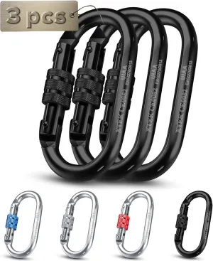 Carabiner Clip – UIAA Certified 25 kN 5620 LB, Large Heavy Duty Carabiners for Climbing: Oval-Shape, Screw Locking Steel Caribeener Clips, Hammocks, Hiking, Camping – Durable & Tested