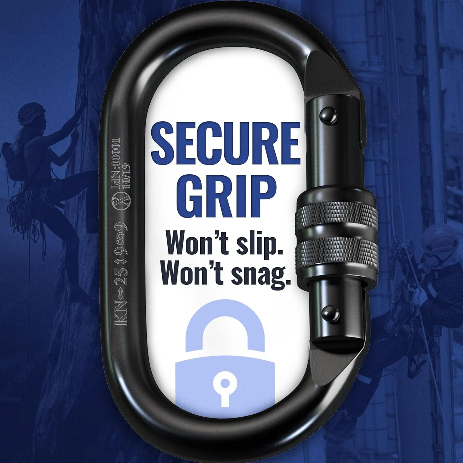 Carabiner Clip – UIAA Certified 25 kN 5620 LB, Large Heavy Duty Carabiners for Climbing: Oval-Shape, Screw Locking Steel Caribeener Clips, Hammocks, Hiking, Camping – Durable & Tested