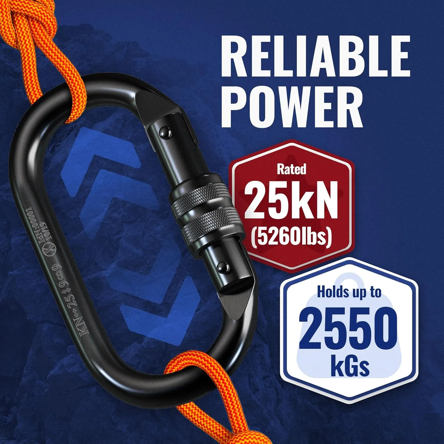 Carabiner Clip – UIAA Certified 25 kN 5620 LB, Large Heavy Duty Carabiners for Climbing: Oval-Shape, Screw Locking Steel Caribeener Clips, Hammocks, Hiking, Camping – Durable & Tested