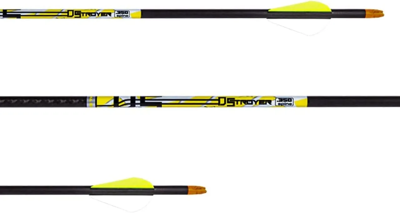 Carbon Express D-Stroyer Hunting Arrow Shafts with 2" Quadel Vanes, 12-Pack, High Modulus Carbon Weave, Dual Spine Weight Forward Technology, Laser Checked