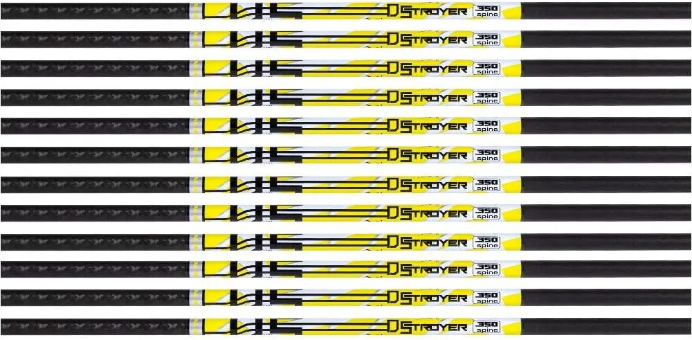 Carbon Express D-Stroyer Hunting Arrow Shafts with 2" Quadel Vanes, 12-Pack, High Modulus Carbon Weave, Dual Spine Weight Forward Technology, Laser Checked