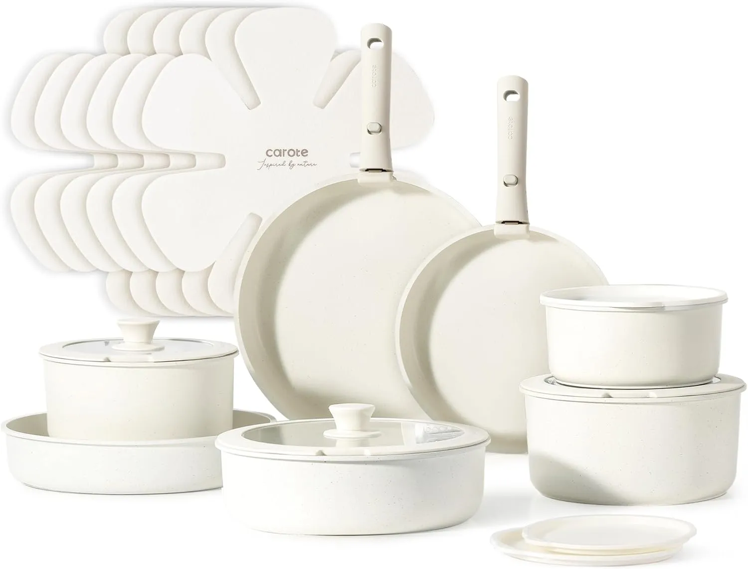 CAROTE 21pcs Pots and Pan Set, Nonstick Induction Cookware Detachable Handle,Cookware Set with Removable Handle
