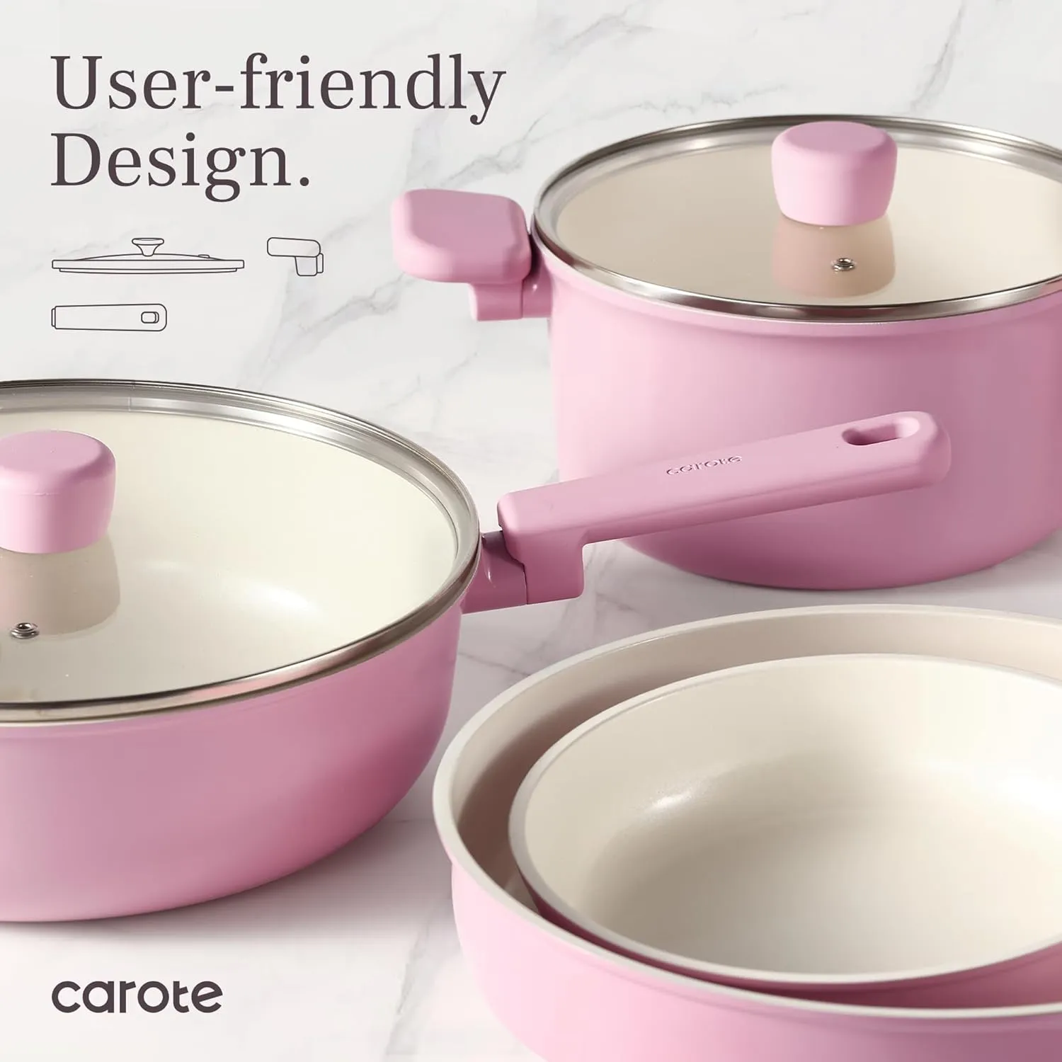 CAROTE Ceramic Pots and Pans, Nonstick Cookware Set Kitchen Cooking Sets, 14pcs Induction Pot and Pan Non Stick