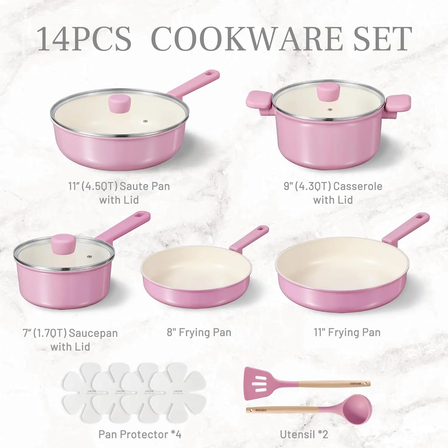 CAROTE Ceramic Pots and Pans, Nonstick Cookware Set Kitchen Cooking Sets, 14pcs Induction Pot and Pan Non Stick
