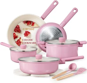 CAROTE Ceramic Pots and Pans, Nonstick Cookware Set Kitchen Cooking Sets, 14pcs Induction Pot and Pan Non Stick