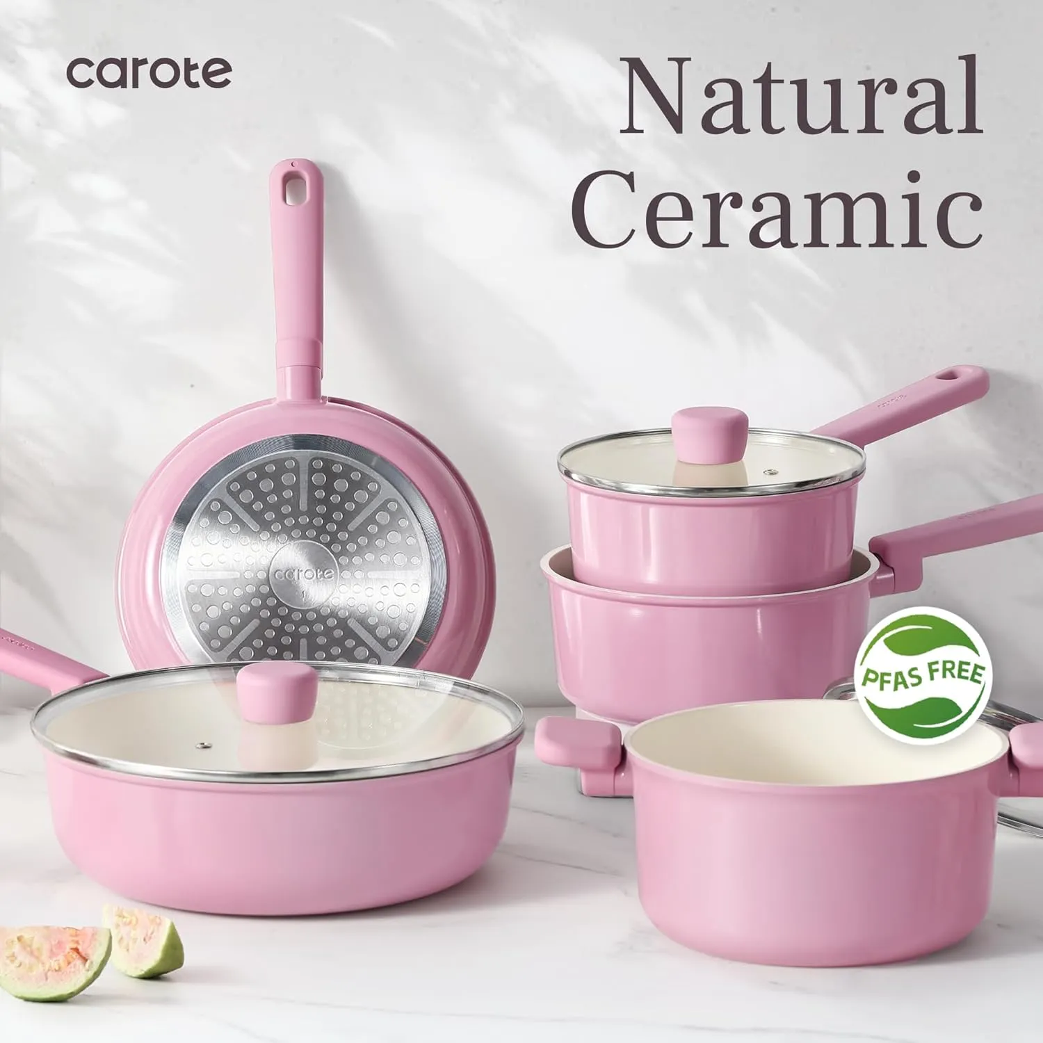 CAROTE Ceramic Pots and Pans, Nonstick Cookware Set Kitchen Cooking Sets, 14pcs Induction Pot and Pan Non Stick