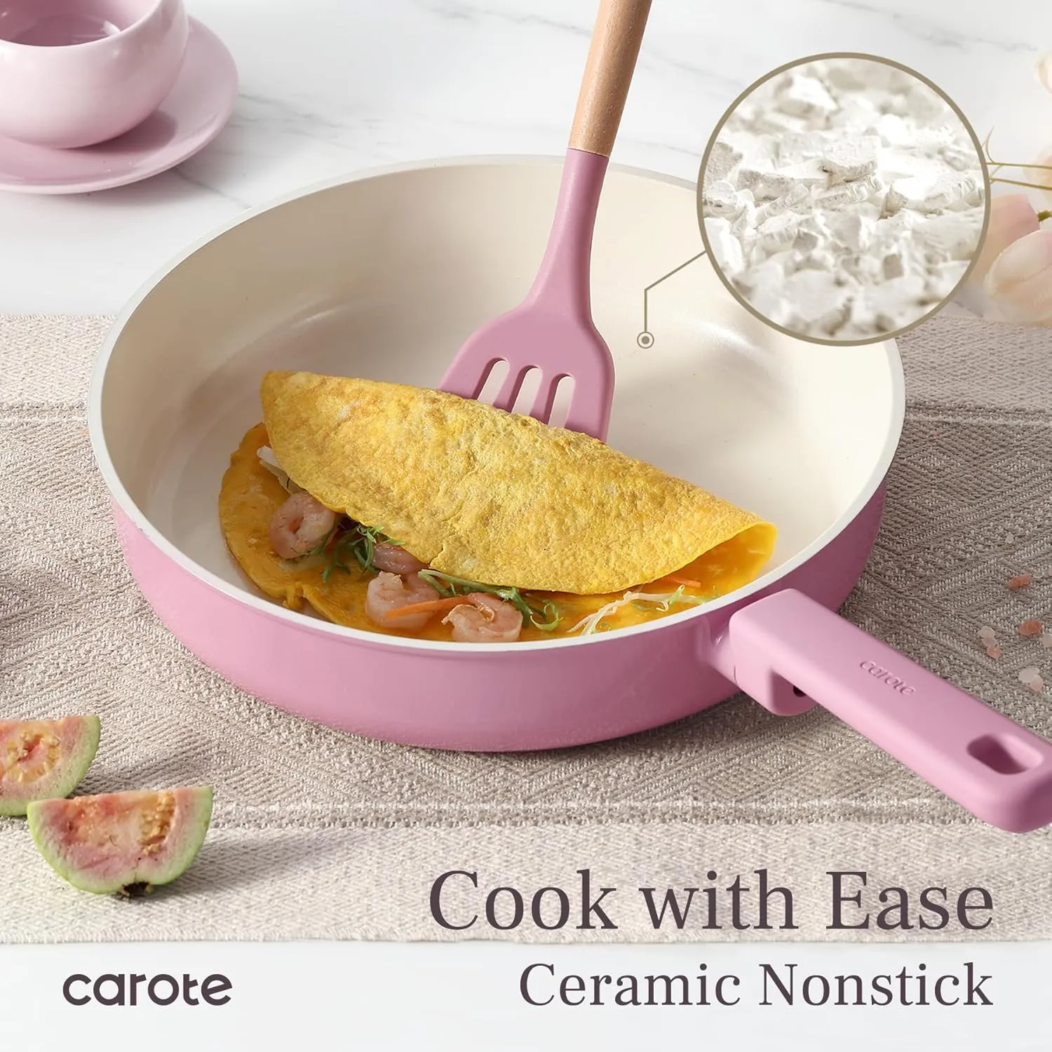 CAROTE Ceramic Pots and Pans, Nonstick Cookware Set Kitchen Cooking Sets, 14pcs Induction Pot and Pan Non Stick