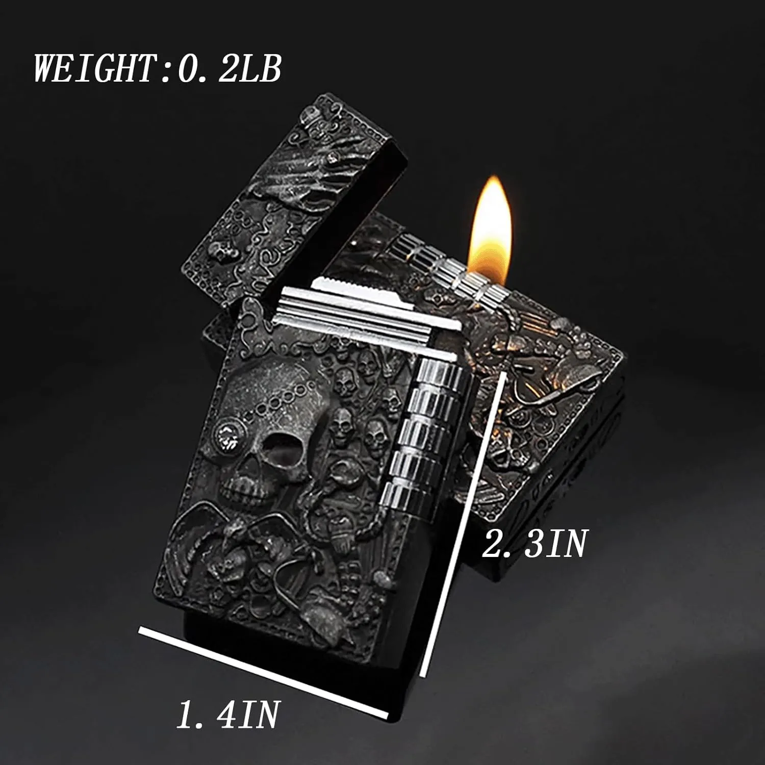 Carving Skull Antique Lighter, Vintage Cool Metal Lighters Refillable, Novelty Lighters for Men Candles Gift Ideas (No Butane Fuel). (Bright)