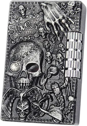 Carving Skull Antique Lighter, Vintage Cool Metal Lighters Refillable, Novelty Lighters for Men Candles Gift Ideas (No Butane Fuel). (Bright)
