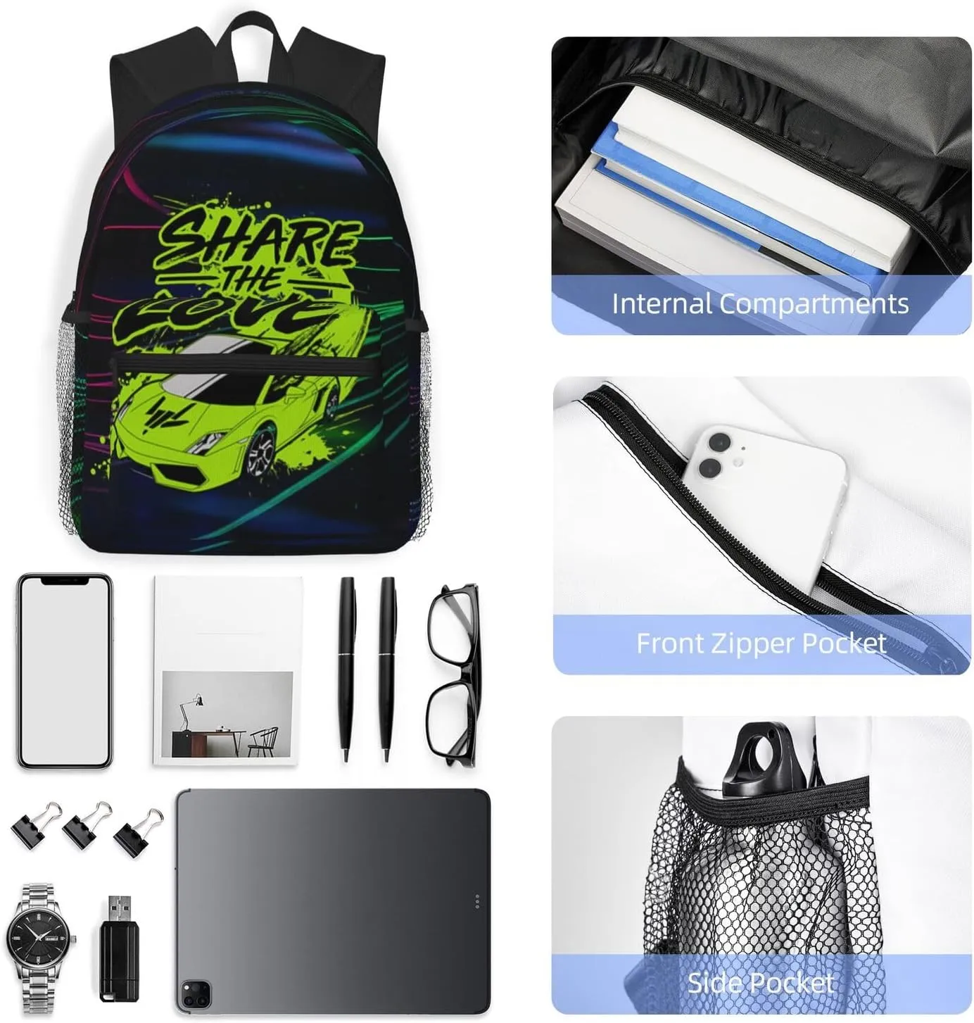 Casual Travel Daypacks Backpack With Lunch Box Sets Adjustable Shoulder Straps, Black4