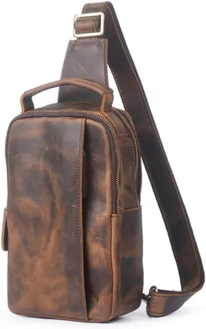 CcacHe Vintage Leather Crossbody Shoulder Bag Satchel Lightweight Casual Chest Pack Outdoor Travel Hiking Cycling Daypacks Crossbody Backpack for Hiking Camping Cycling (Color : Dark Coffee, Size :