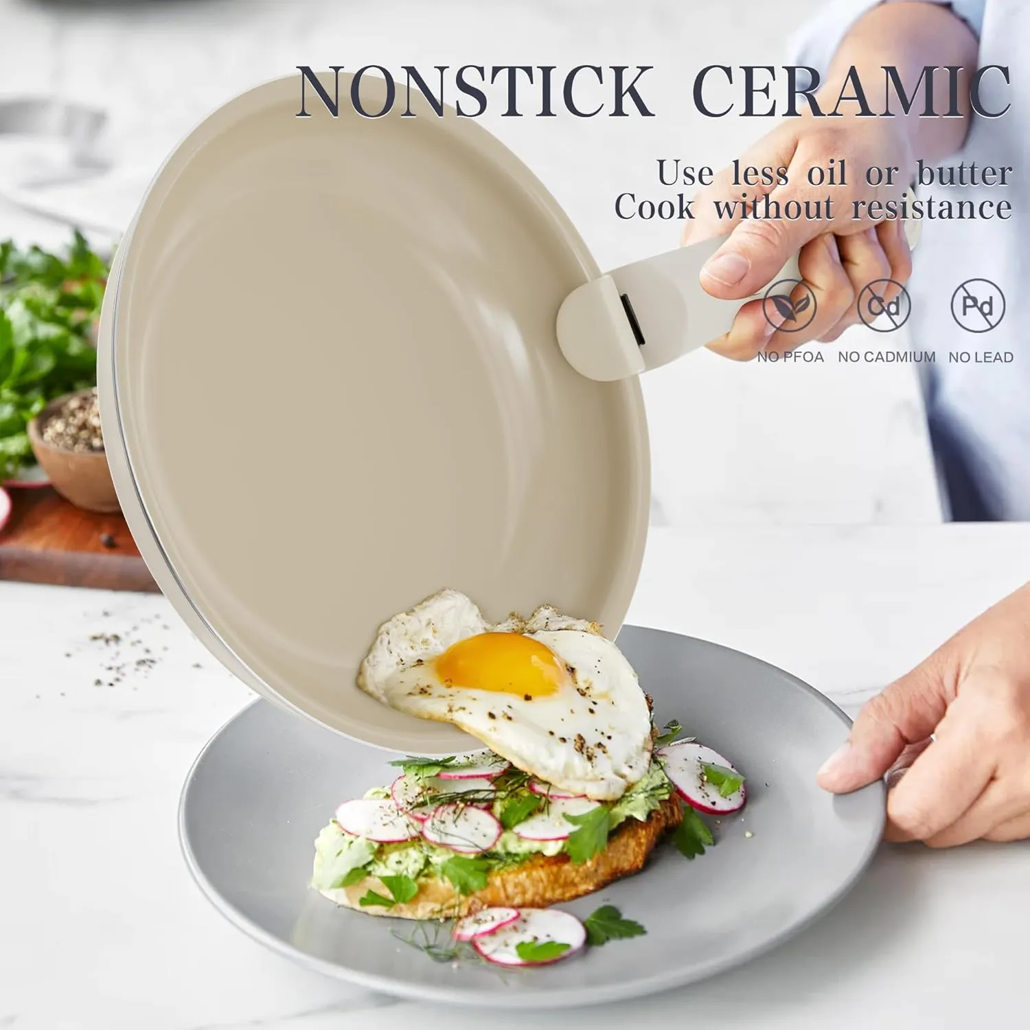 Ceramic Cookware Set - Kitchen Cookware Sets Detachable Handle Pots and Pans With Removable Handles Nonstick Frying Pans for Cooking Pot Set Nonstick Non Toxic Camping Cookware for RV Travel Gift