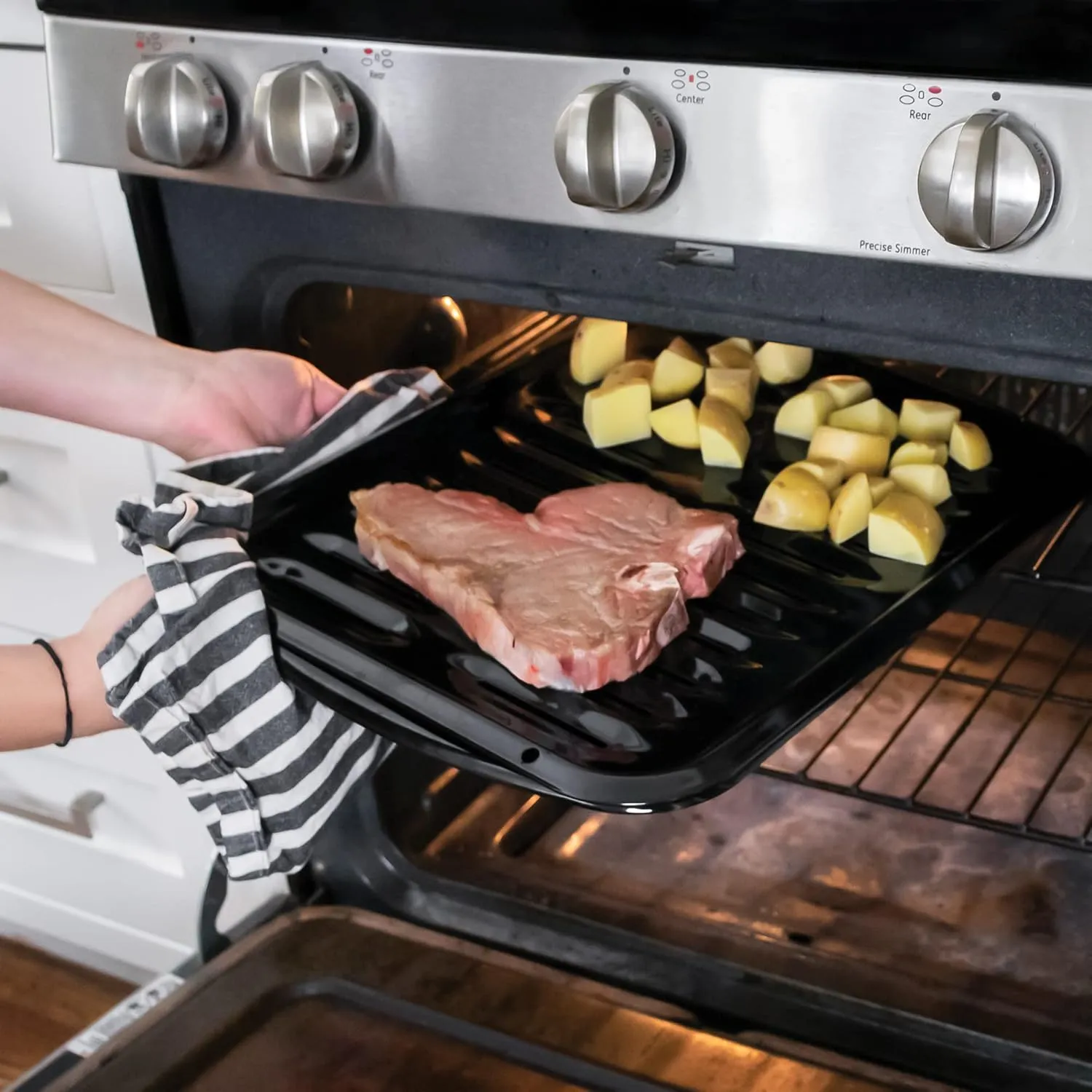 Certified Appliance Accessories SPL50016 Large 2-Piece Broiler Pan & Grill Set Porcelain-on-Steel 16-1/2"x12-3/4"x1-3/4" Broiler Pan for Oven, Black