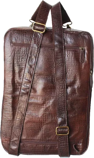 CHALLENGER Genuine Leather Brown Crocodile Printed Carry-On Travel Luggage Bag for Men Women 18SKB42BR