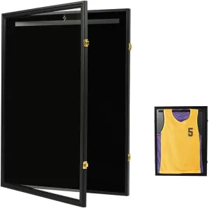 CHEDA 32" Frame Box Wall Display/Case, Lockable Rack Football Basketball Jersey Storage Box Accessories Black