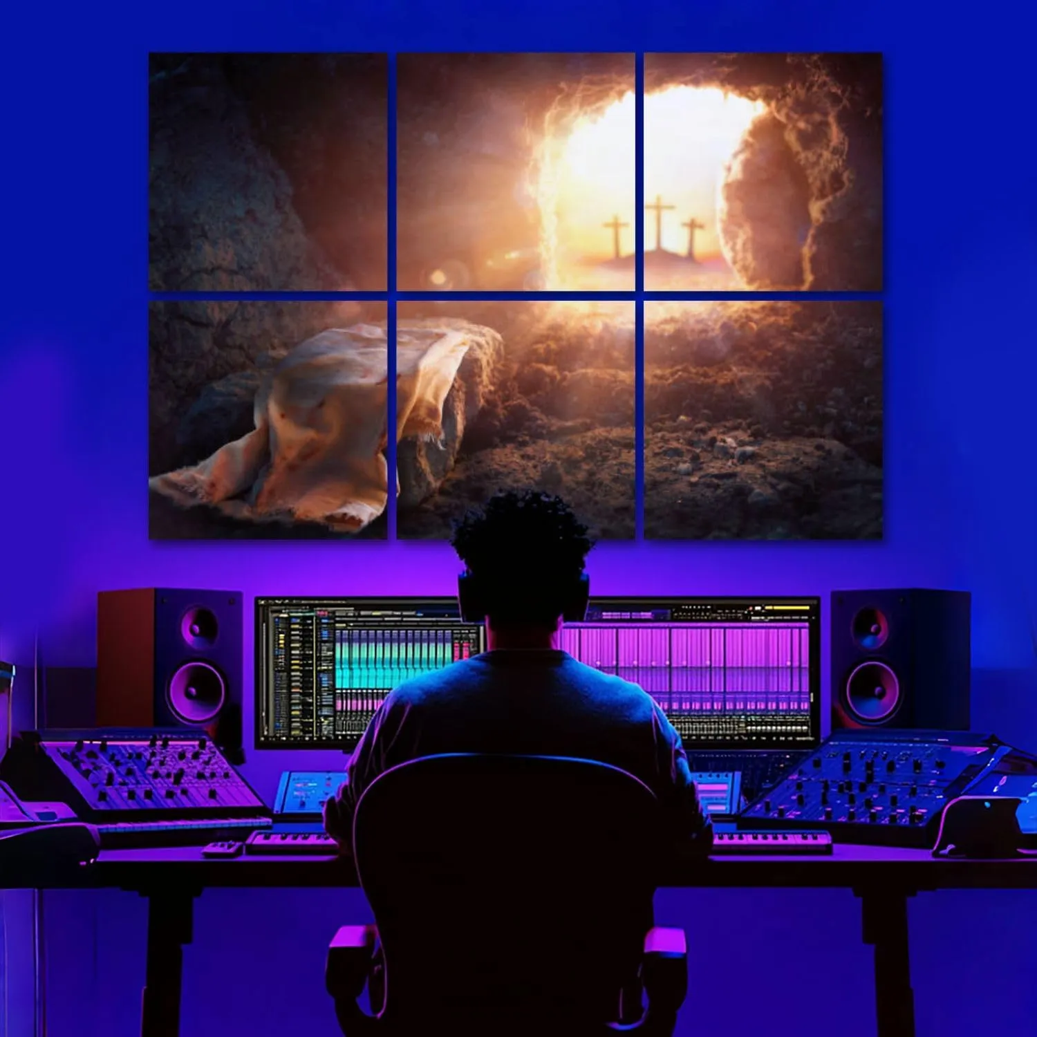 Christian Wall Decor 6 Pack Art Acoustic Panels Resurrection Christ Empty Tomb Focus Shroud Sound Absorbing Panel 48"x72" Soundproof Wall Panels Acoustic Wall Art for Studios, Office, Theaters