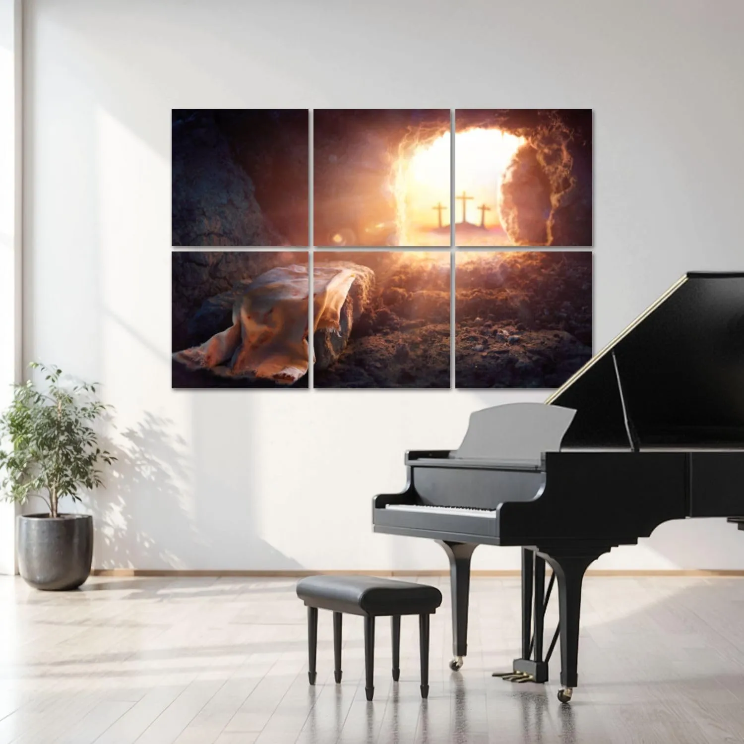 Christian Wall Decor 6 Pack Art Acoustic Panels Resurrection Christ Empty Tomb Focus Shroud Sound Absorbing Panel 48"x72" Soundproof Wall Panels Acoustic Wall Art for Studios, Office, Theaters