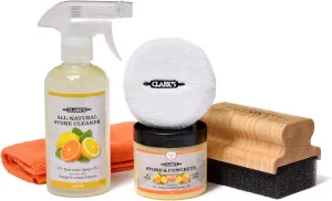 CLARK'S Natural Stone Daily Cleaner and Wax Care Kit - Includes Soapstone, Slate, & Concrete Wax, (6oz), Spray (12oz), Applicator, Microfiber Towel & Buffing Pad, Enriched with Lemon & Orange Extract