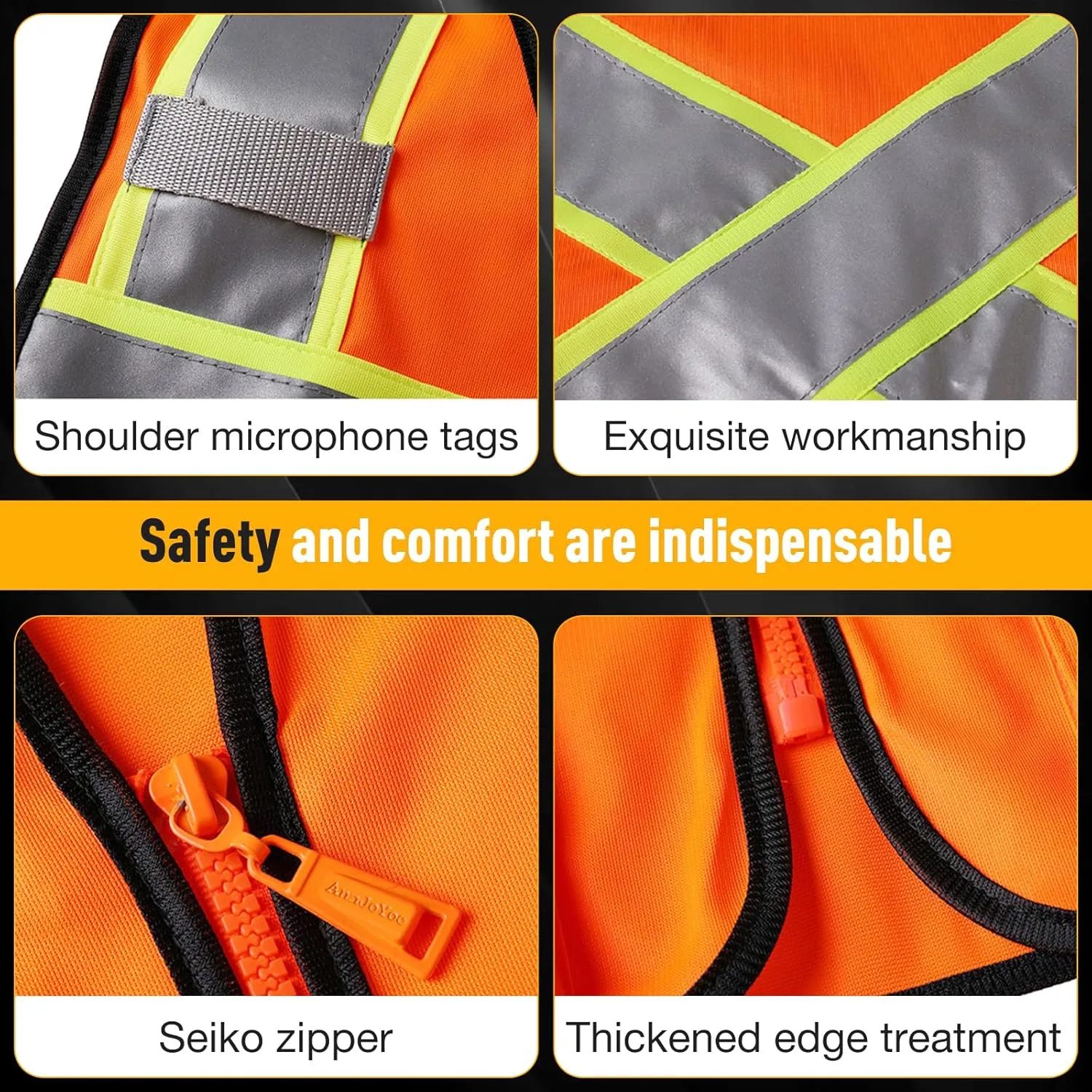 Class 2 High Visibility Vests with Zipper Front and 7 Pockets, Meets ANSI/ISEA Standards