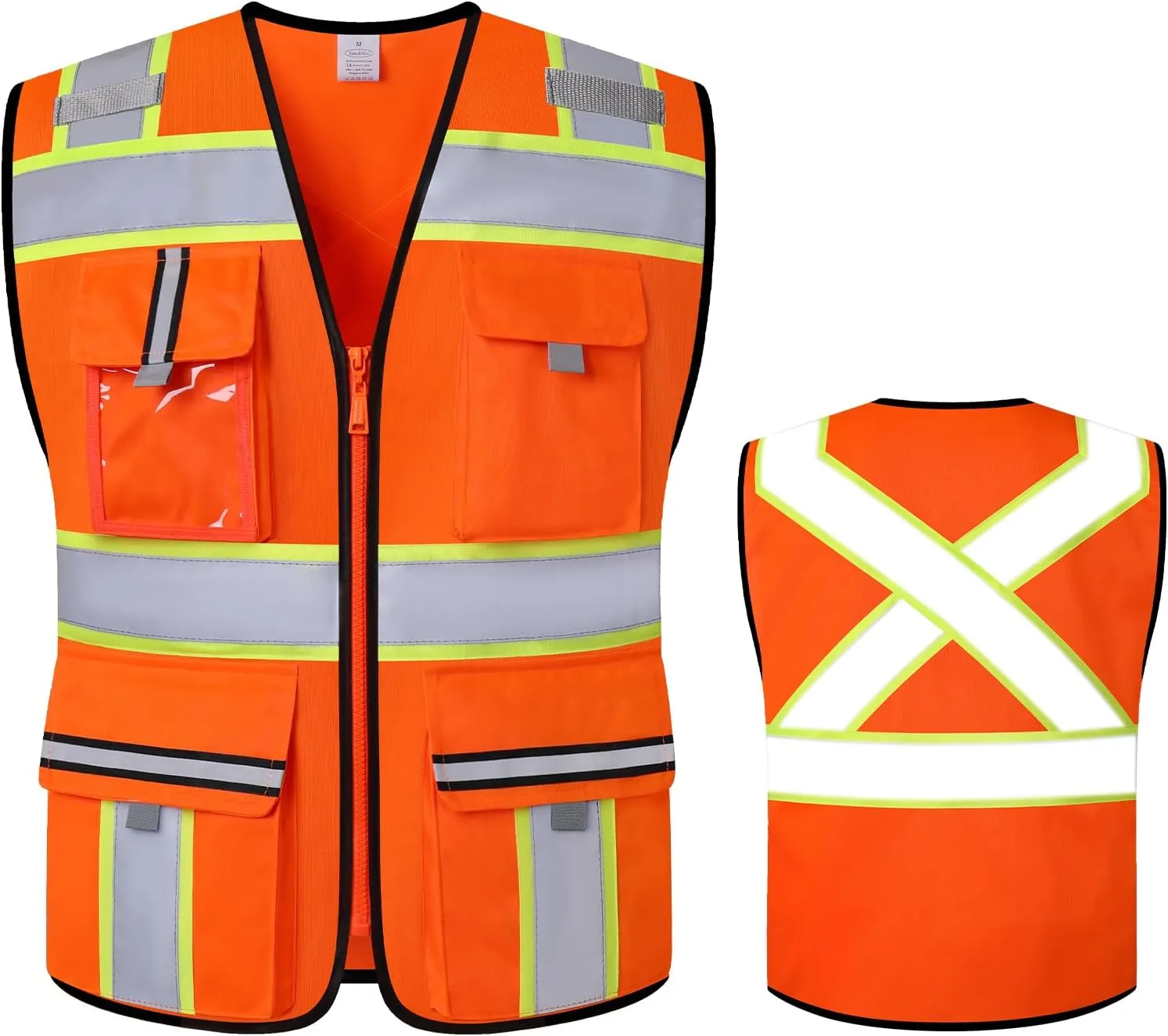 Class 2 High Visibility Vests with Zipper Front and 7 Pockets, Meets ANSI/ISEA Standards