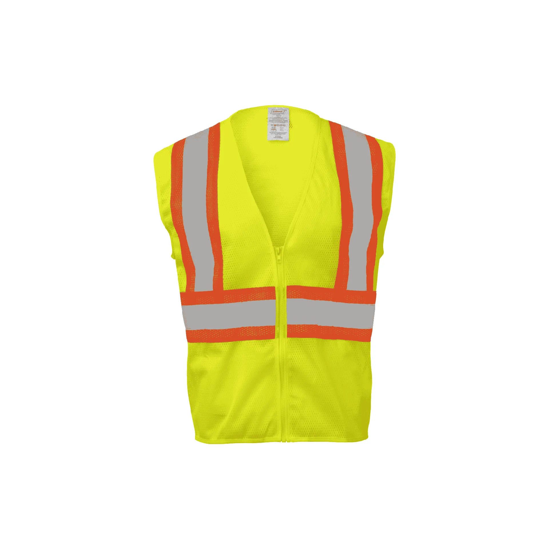 Class 2 Lime and Orange Safety Vest with Zipper Closure