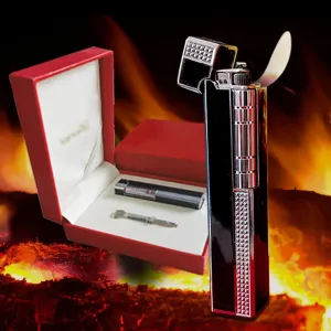 Classic Lighters for Ladies&Men - Soft Flame Flint Wheel Butane Lighter with Adjustable Flame Control, Side Grinding Wheel Vertical Ignition with Gift Box (No Gas) (Black)
