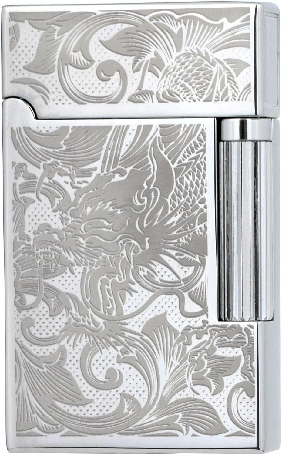 Classic Soft Flame Flint Wheel Butane Gas Refillable Lighter with Adjustable Flame Control (Silver Ice Dragon)
