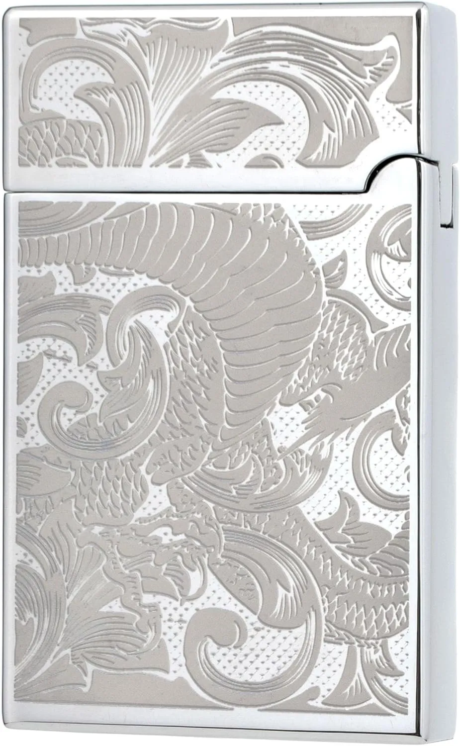 Classic Soft Flame Flint Wheel Butane Gas Refillable Lighter with Adjustable Flame Control (Silver Ice Dragon)