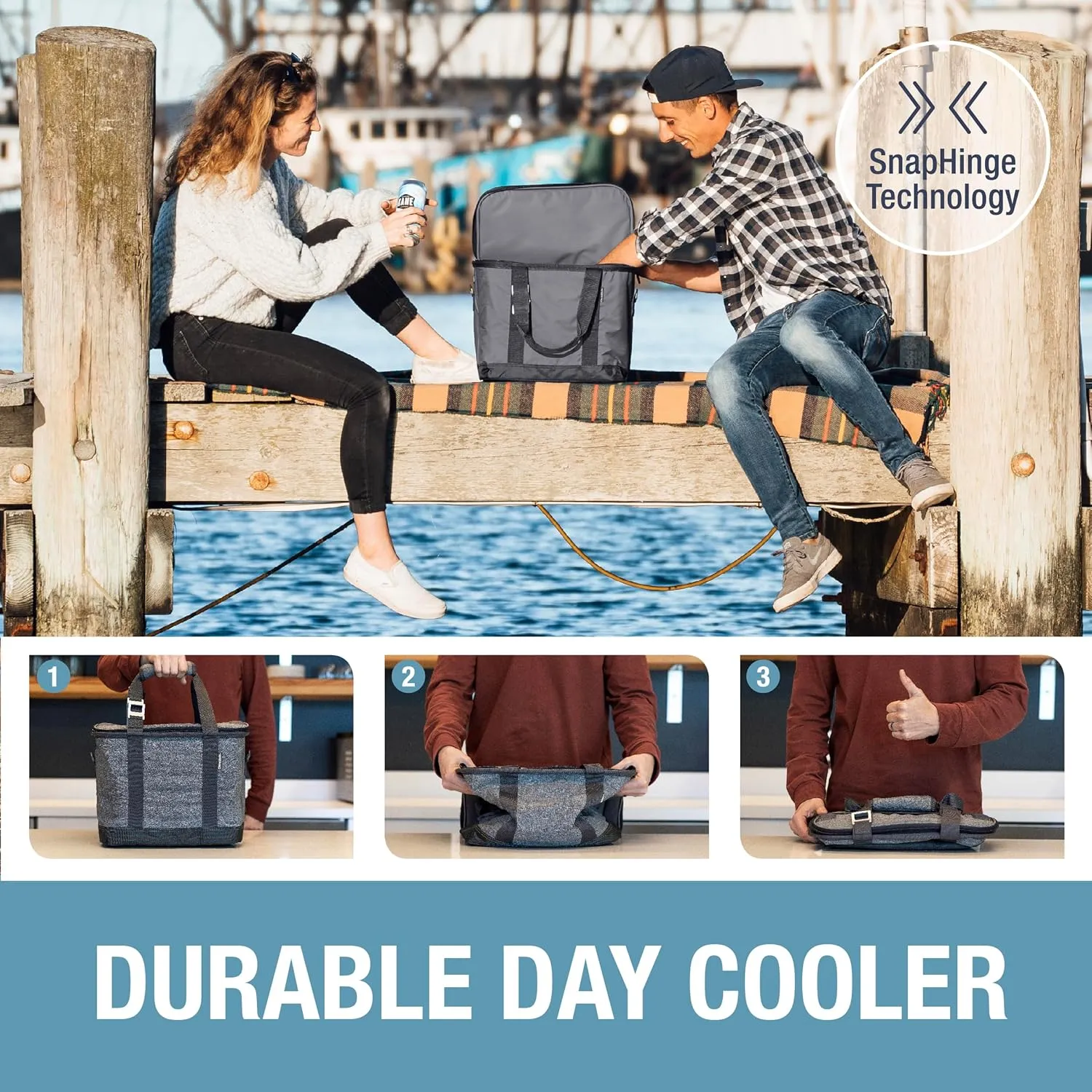 CleverMade Collapsible Insulated Cooler Bag – 30 Can Leakproof Soft Cooler for Beach, Travel, Car – Shoulder Strap, Bottle Opener – Rose Gold