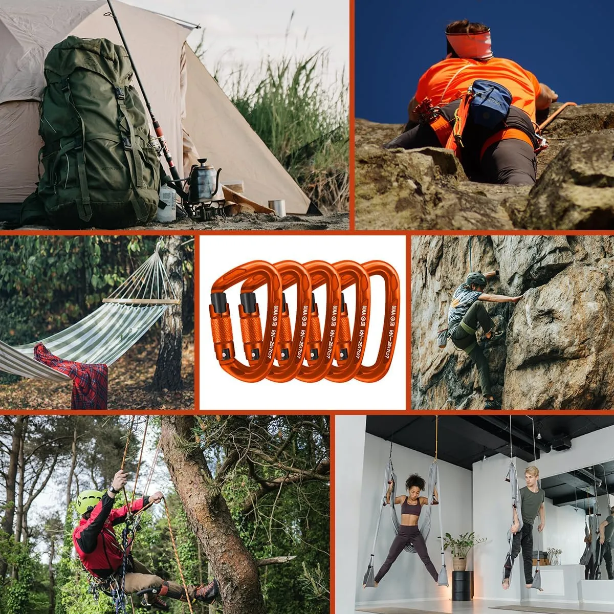 Climbing Carabiner Clips 25kN Auto Locking Carabiner, Professional Heavy Duty Large Locking Carabiner Clips for Rock/Ice Climbing Rappelling Rescue Swing etc, D Shaped, Large Size