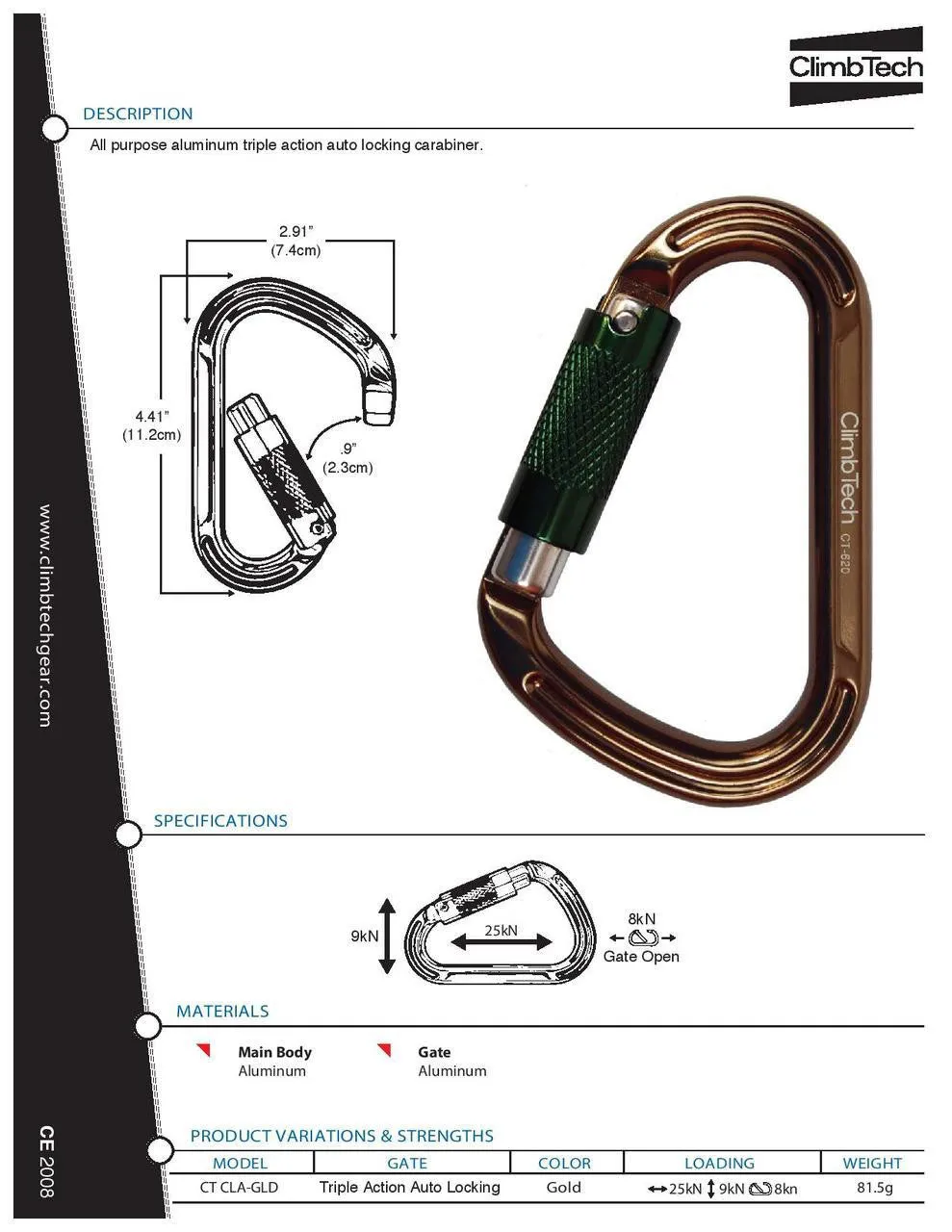 ClimbTech 50kN Double Action Oval "D" Locking Carabiner