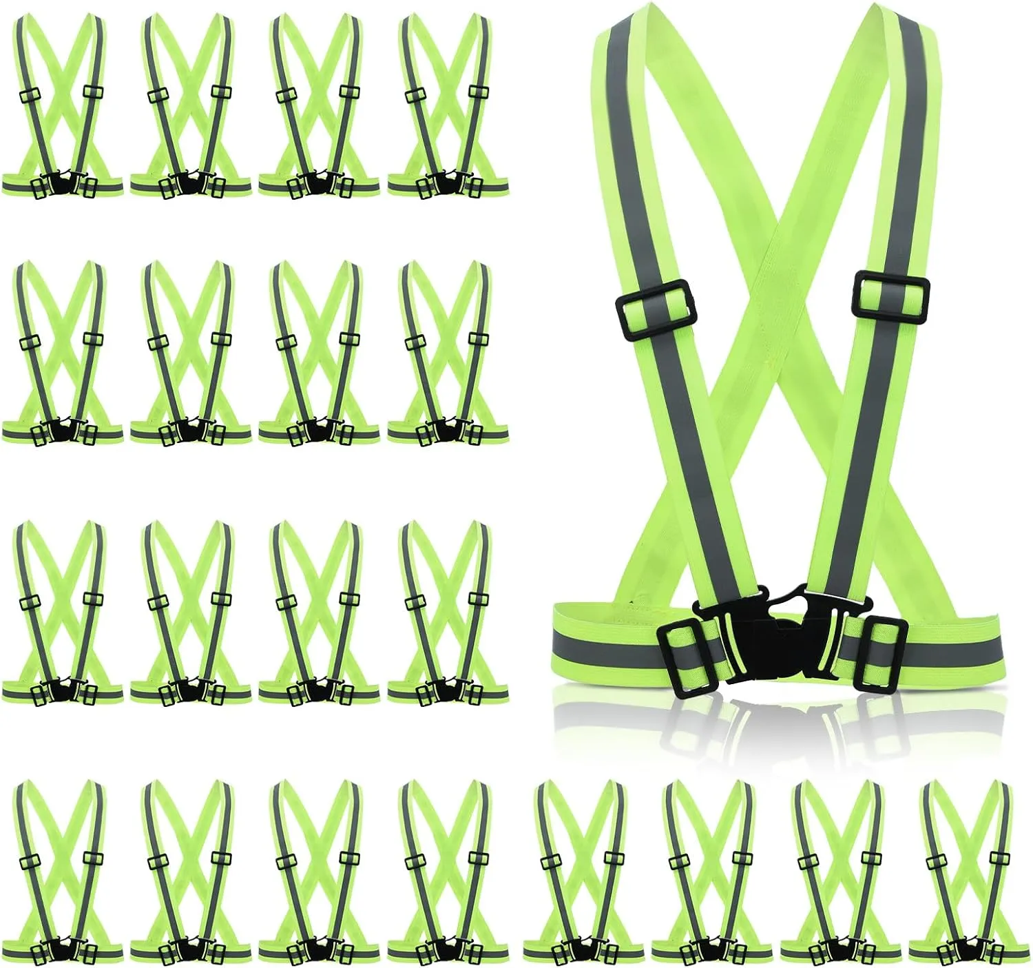 cobee 20 Pcs High Visibility Reflective Vests, Adjustable Safety Vests with Quick Release Buckle Bright Yellow Reflector for Running Cycling Construction