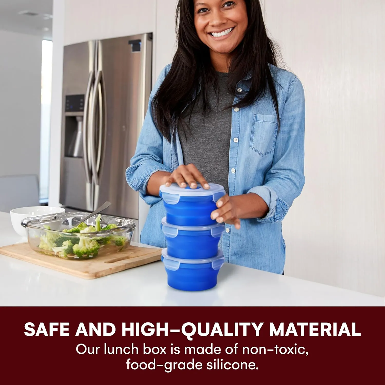 Collapsible Food Storage Containers with Lids - 13.5oz/0.4L Silicone Bowls with Airtight Lid for Kitchen, Camping - BPA Free, Microwave, Dishwasher and Freezer Safe Lunch Boxes - Salad Bowl Container