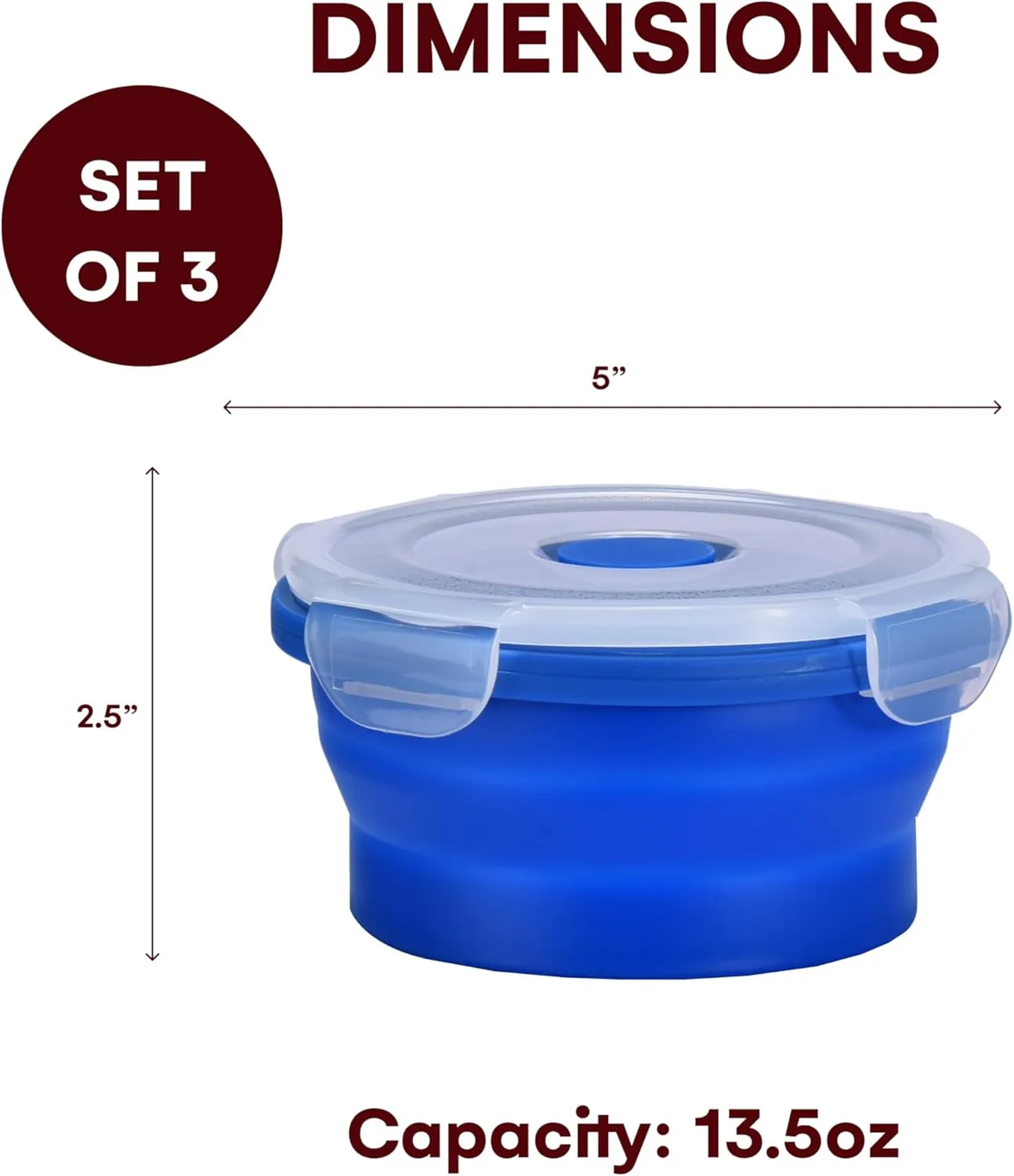 Collapsible Food Storage Containers with Lids - 13.5oz/0.4L Silicone Bowls with Airtight Lid for Kitchen, Camping - BPA Free, Microwave, Dishwasher and Freezer Safe Lunch Boxes - Salad Bowl Container